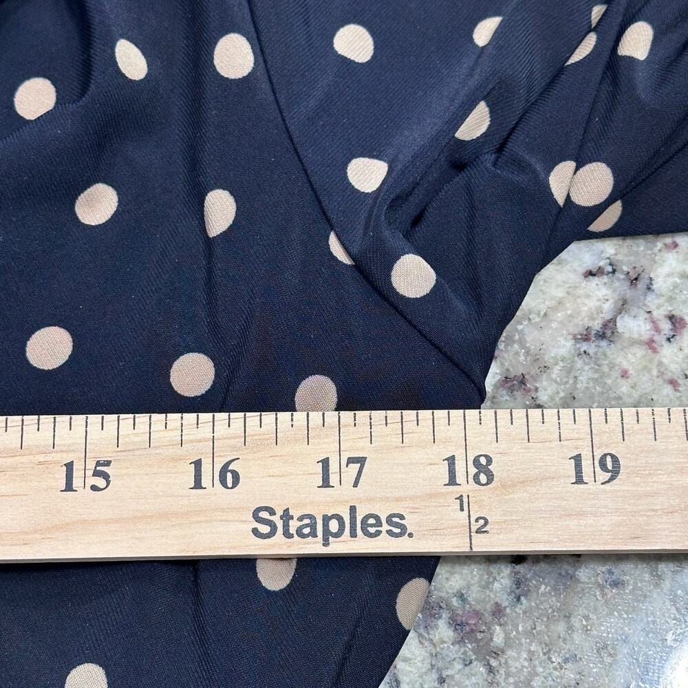 Lauren Ralph Lauren black tan polka dot gathered dress women's size 14 p Petite - Picture 6 of 7